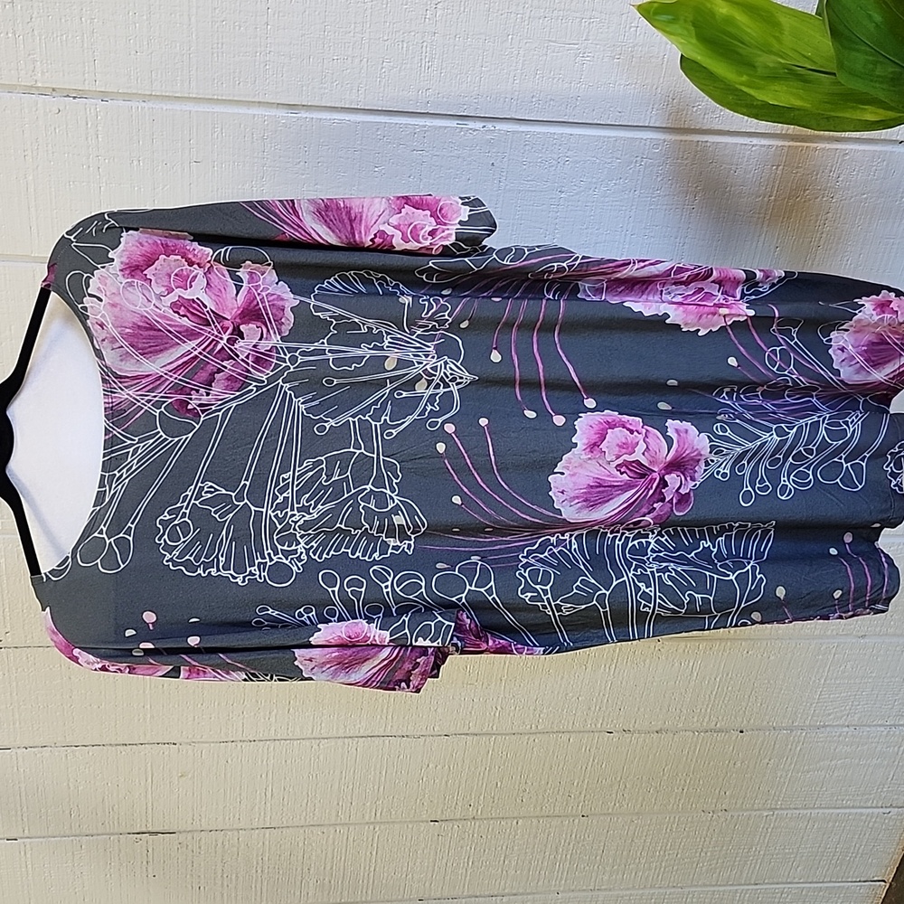 KAHULALE'A Hawaii Cattleya Orchid T-Shirt Midi Casual Dress Pink Gray Islandwear - Picture 3 of 7